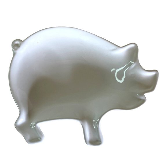 Pig Dish Relish Trinket Tray Ceramic Plate White 9" x 7.25" x 1.75" by Box 51 - Picture 1 of 5